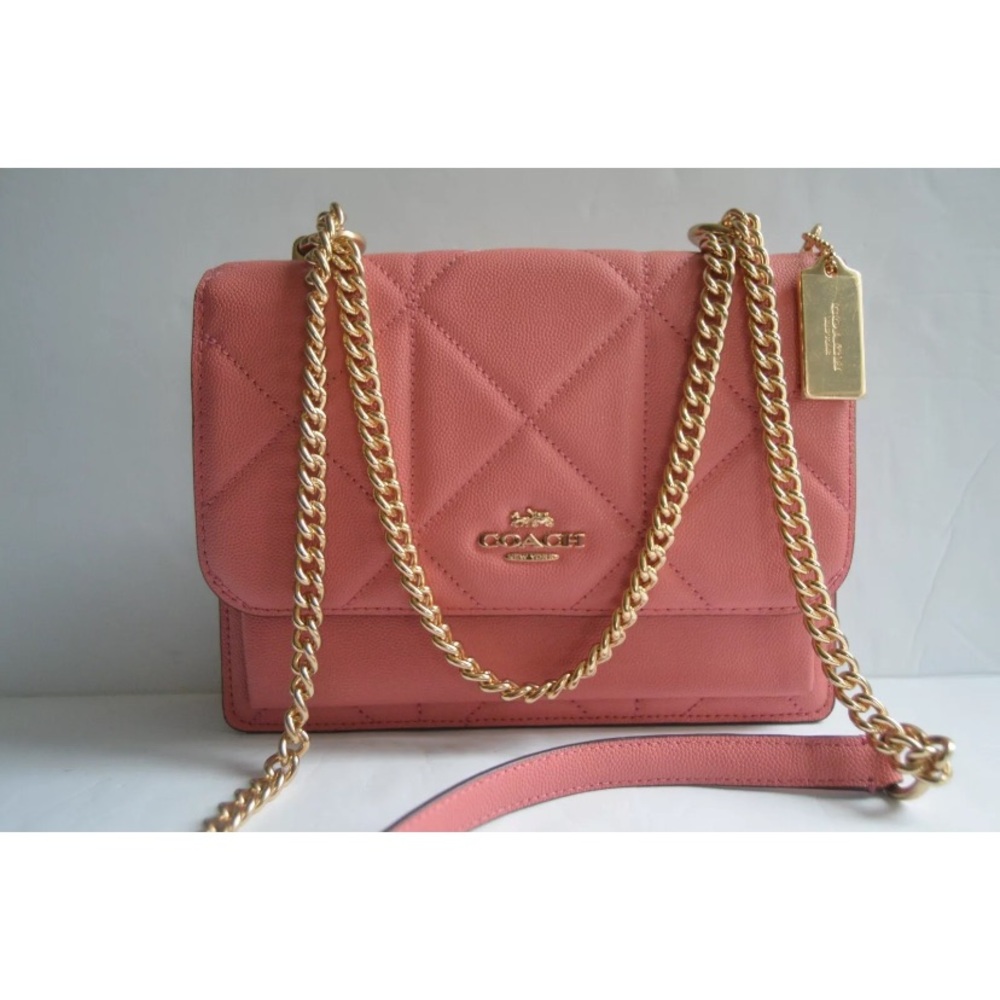 Coach Mini Klare Crossbody Gold/Leather Pink Quilted Leather Chain Bag